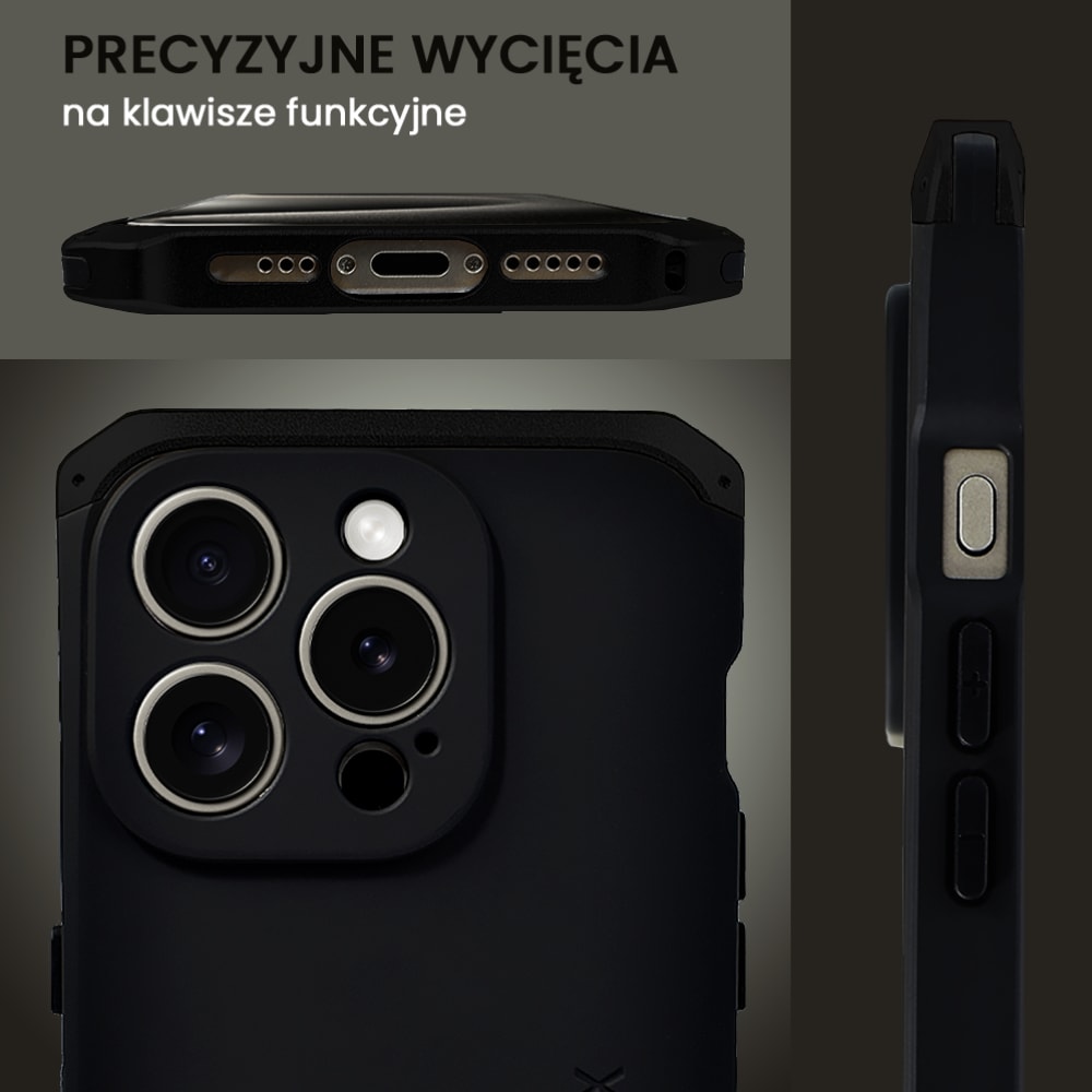 Etui do iPhone 15 Pro Soild Elements pancerne, twarde, z metalowymi krawędziami, czarne