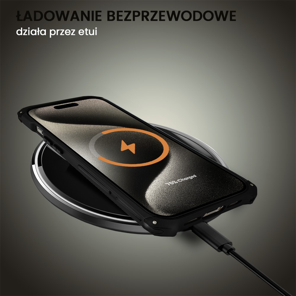 Etui do iPhone 15 Pro Soild Elements pancerne, twarde, z metalowymi krawędziami, czarne