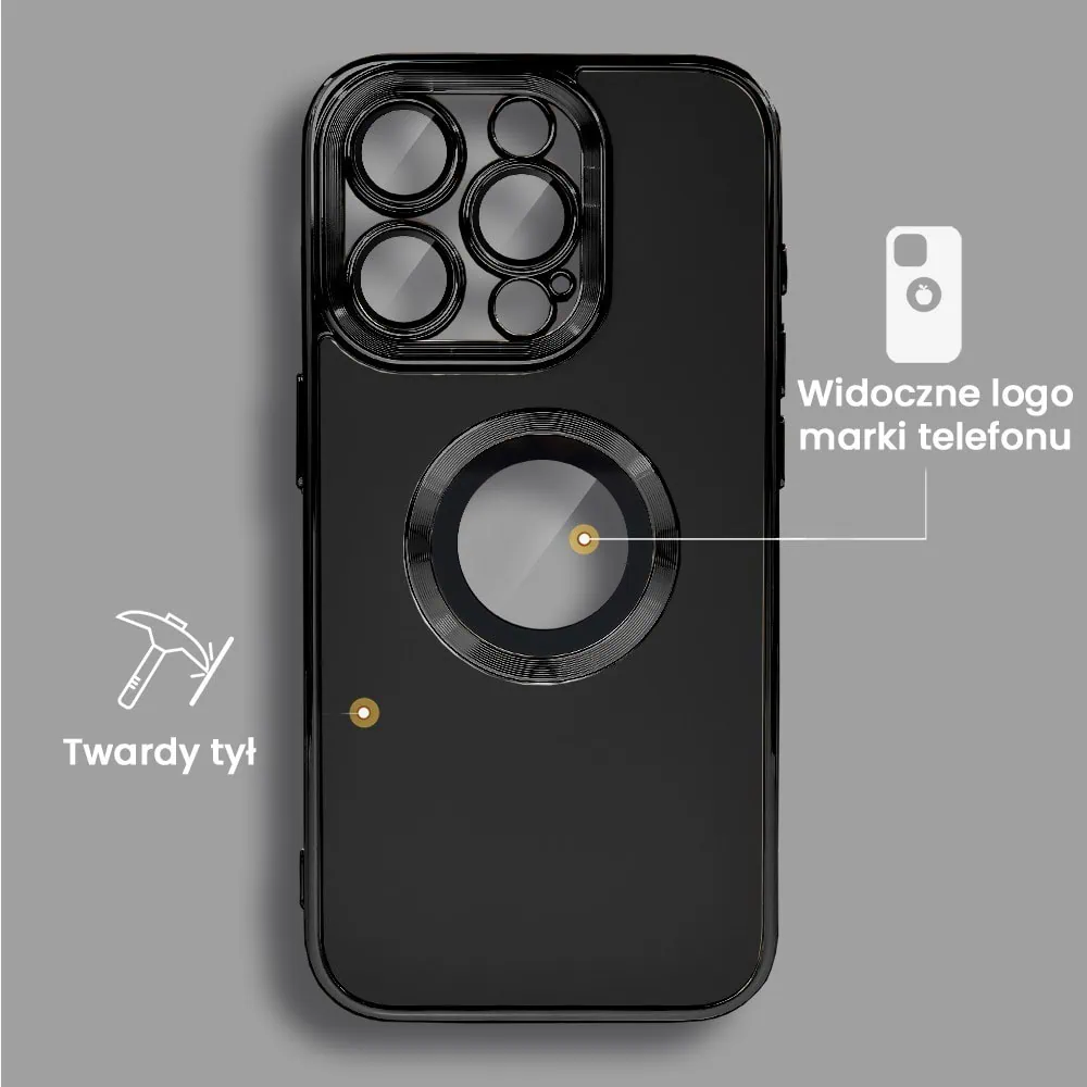 Etui do iPhone 15 Pro Max cienkie, eleganckie, z osłoną aparatu i widocznym logo, czarne