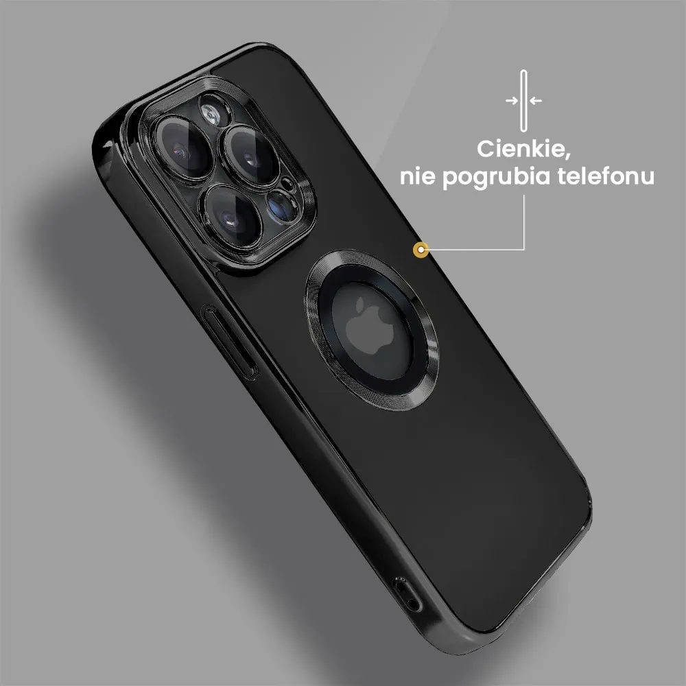 Etui do iPhone 15 Pro Max cienkie, eleganckie, z osłoną aparatu i widocznym logo, czarne