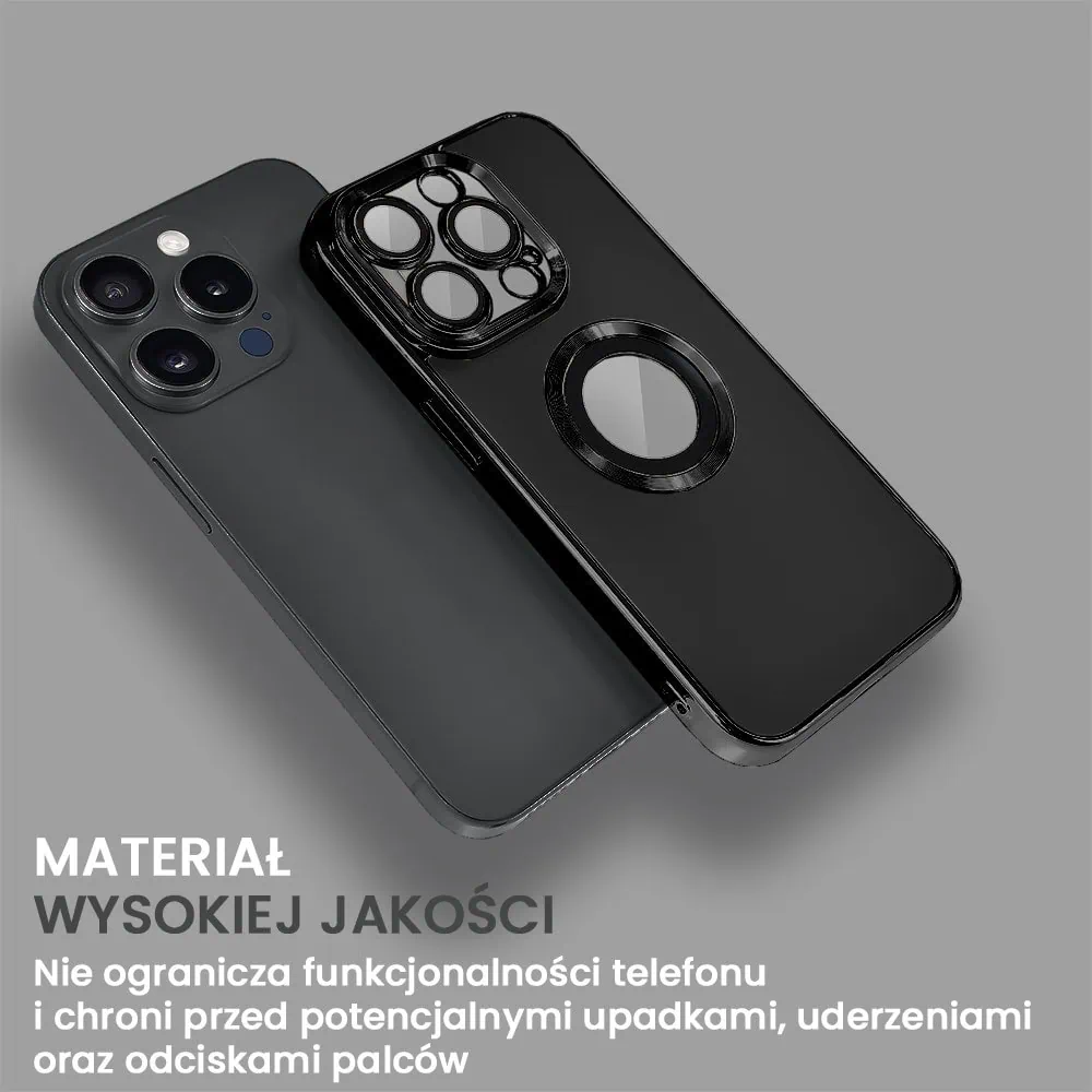 Etui do iPhone 15 Pro Max cienkie, eleganckie, z osłoną aparatu i widocznym logo, czarne