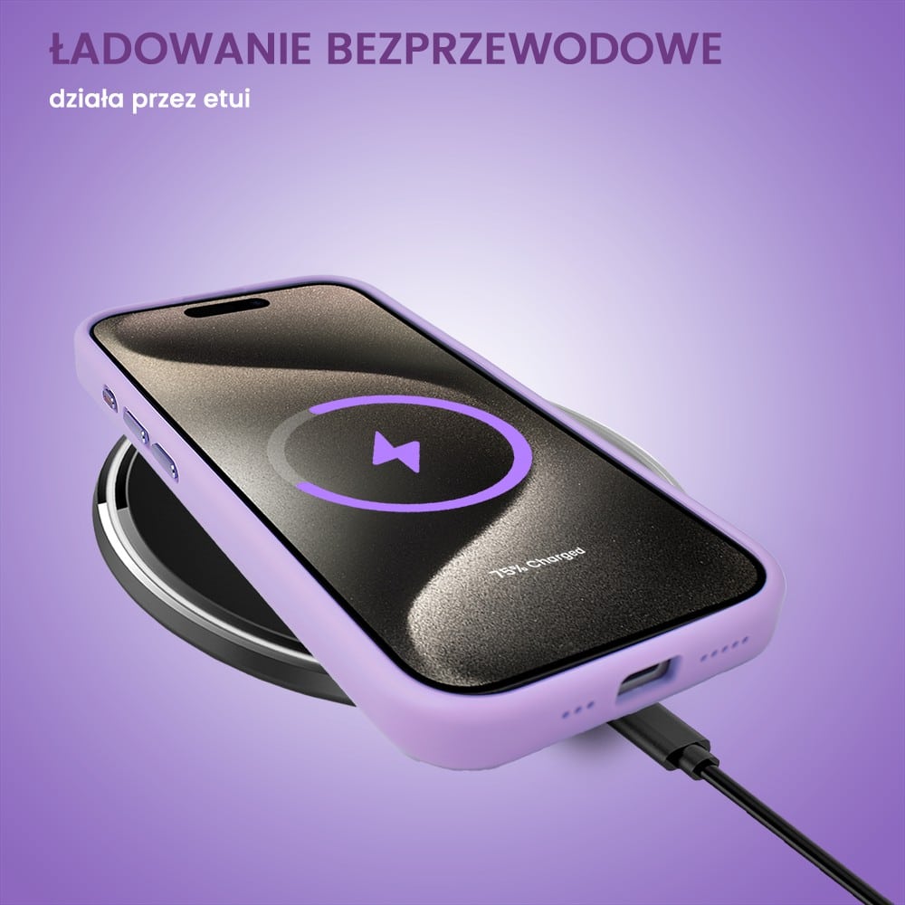 Etui do iPhone 15 Pro Max cienkie przeźroczyste, 3w1 z podstawką i osłoną aparatu, fioletowe