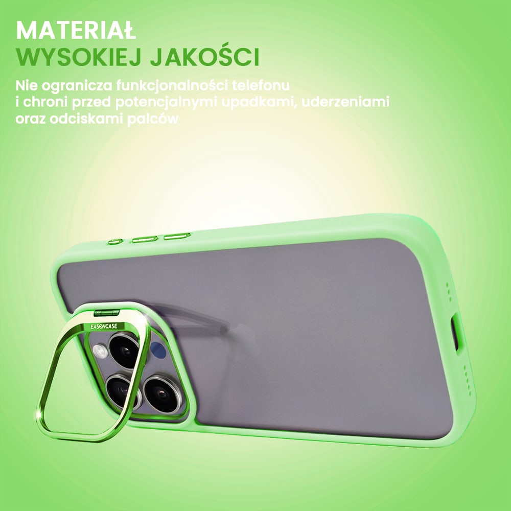 Etui do iPhone 15 Pro Max cienkie przeźroczyste, 3w1 z podstawką i osłoną aparatu, miętowe