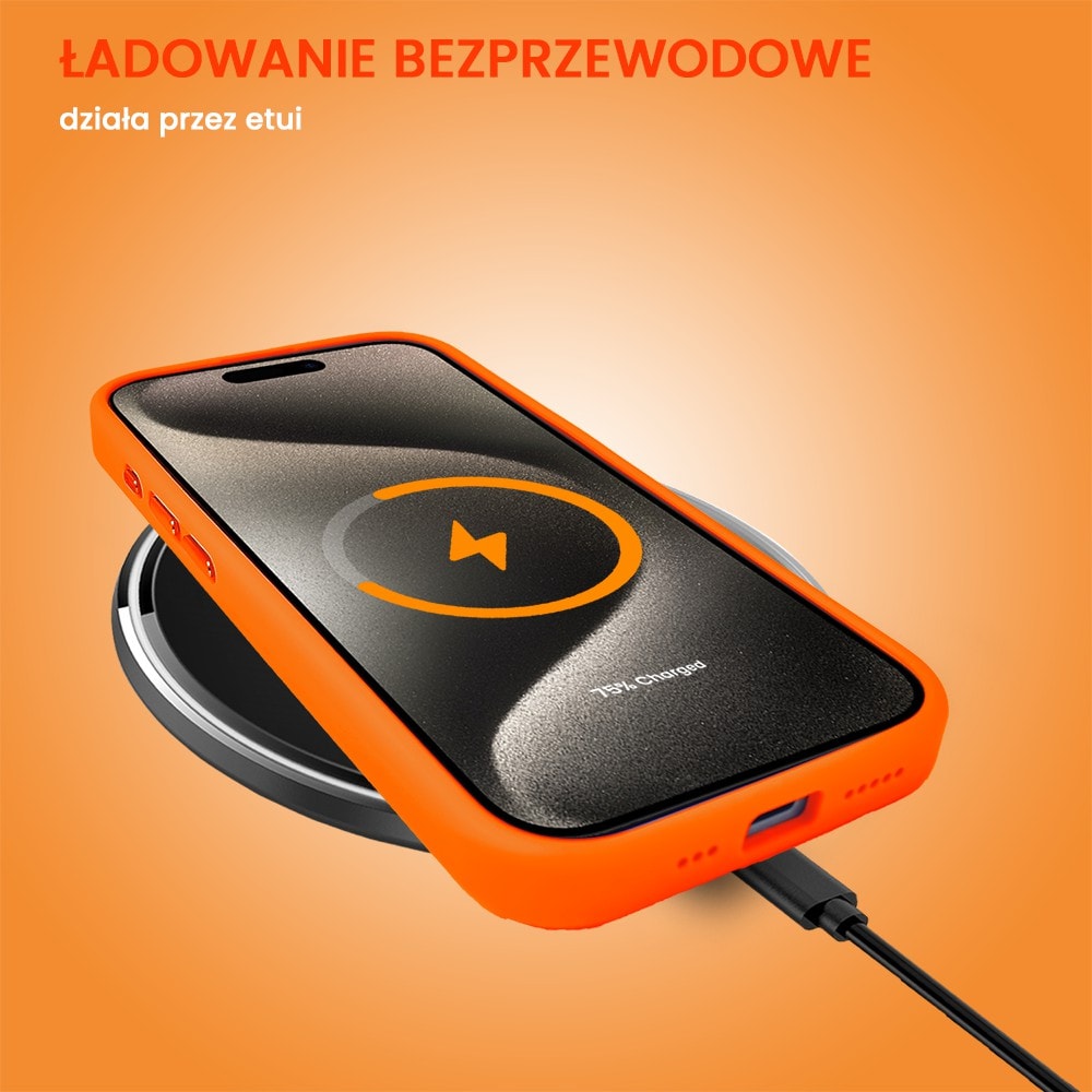 Etui do iPhone 15 Pro cienkie przeźroczyste, 3w1 z podstawką i osłoną aparatu, pomarańczowe