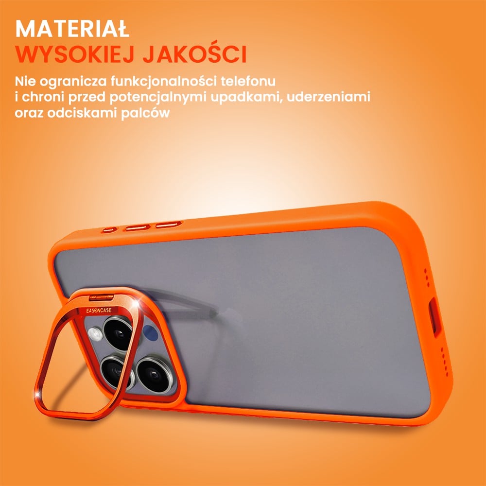 Etui do iPhone 15 Pro cienkie przeźroczyste, 3w1 z podstawką i osłoną aparatu, pomarańczowe