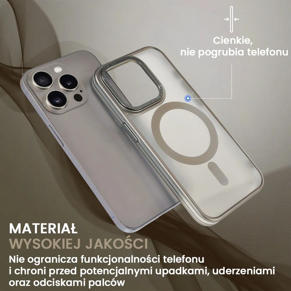 Etui do iPhone 15 Pro Max cienkie, elastyczne, wzmocniona ramka, Titanium Finish, naturalnie tytanowe