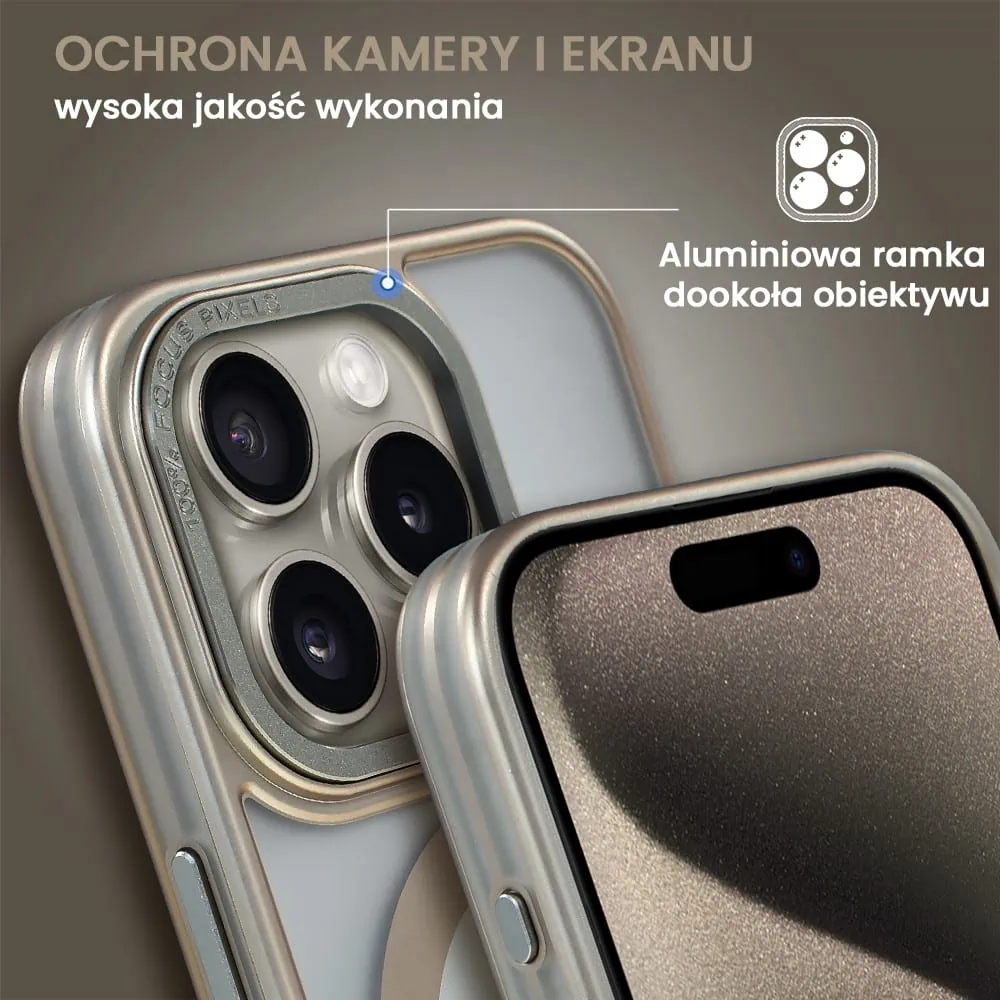 Etui do iPhone 15 Pro Max cienkie, elastyczne, wzmocniona ramka, Titanium Finish, naturalnie tytanowe