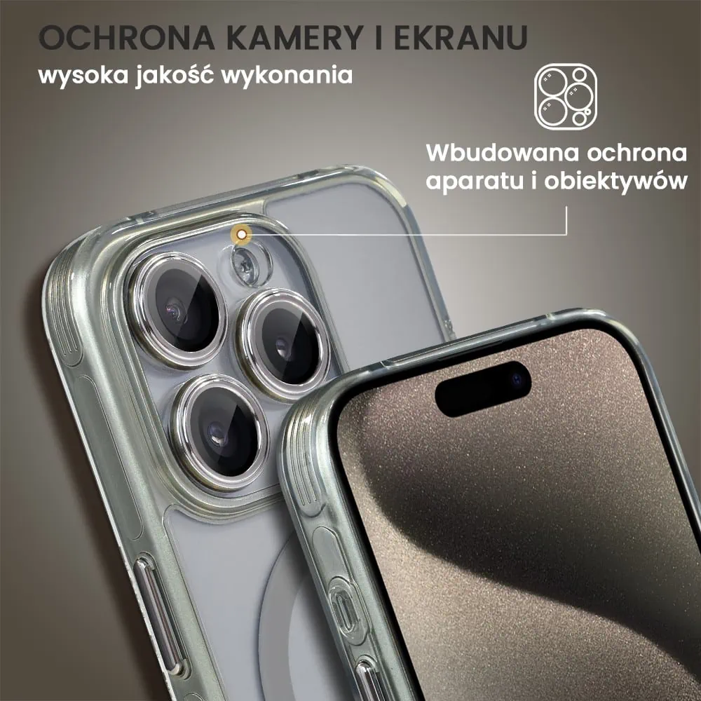 Etui do iPhone 15 Pro Max cienkie, wzmocnione, z ochroną anti shock oraz głośników, naturalnie tytanowe