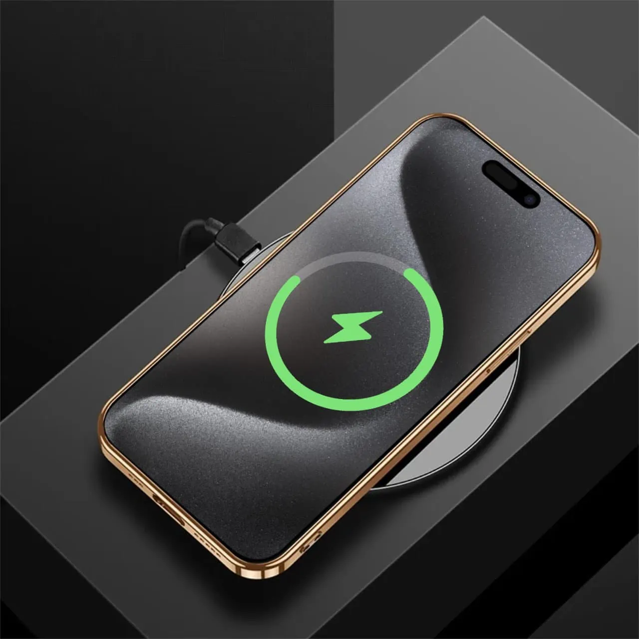 Etui do iPhone 15 Pro Max eleganckie luksusowe skórzane, z osłoną kamery, granatowe ze złotem