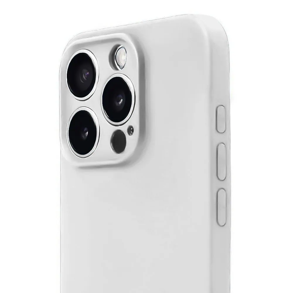 Etui do iPhone 15 Pro Max silikonowe z mikrofibrą soft touch z osłoną na aparat, białe alabastrowe