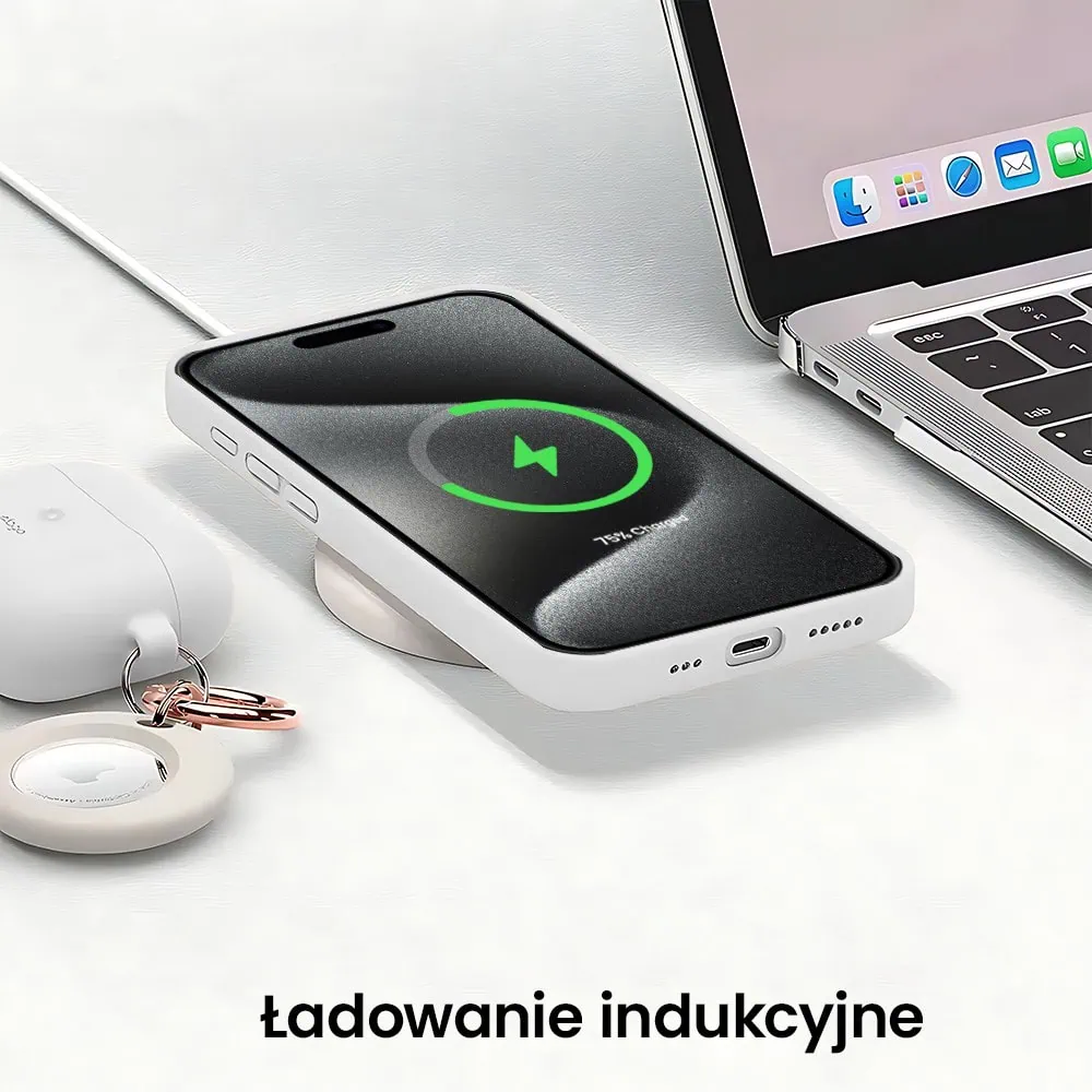 Etui do iPhone 15 Pro Max silikonowe z mikrofibrą soft touch z osłoną na aparat, białe alabastrowe