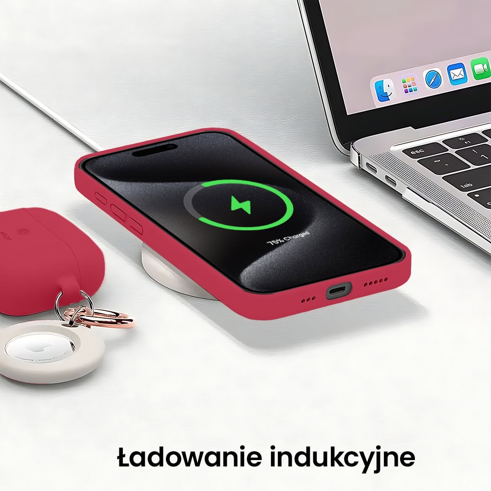 Etui do iPhone 15 Pro Max silikonowe z mikrofibrą soft touch z osłoną na aparat, ceglasta czerwień