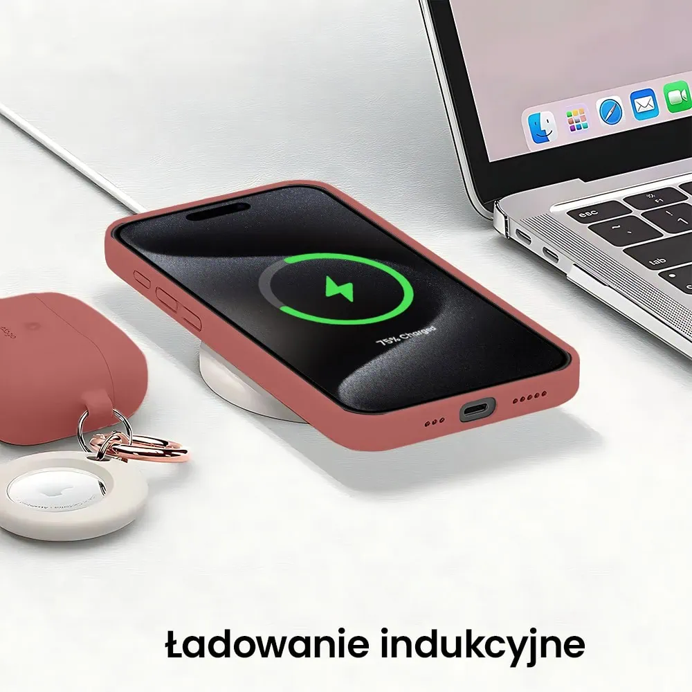 Etui do iPhone 15 Pro Max silikonowe z mikrofibrą soft touch z osłoną na aparat, gorąca czekolada