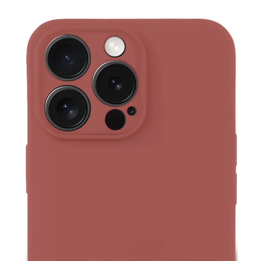 Etui do iPhone 15 Pro Max silikonowe z mikrofibrą soft touch z osłoną na aparat, gorąca czekolada