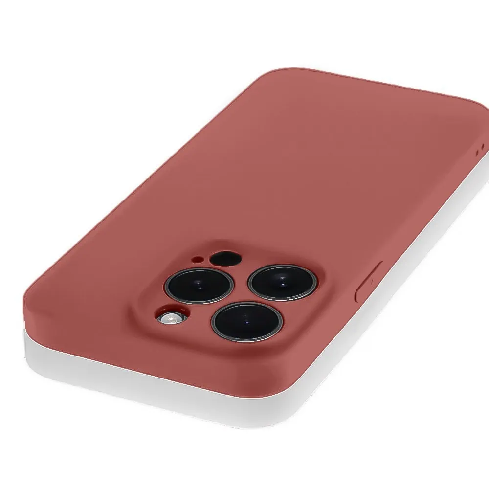 Etui do iPhone 15 Pro Max silikonowe z mikrofibrą soft touch z osłoną na aparat, gorąca czekolada