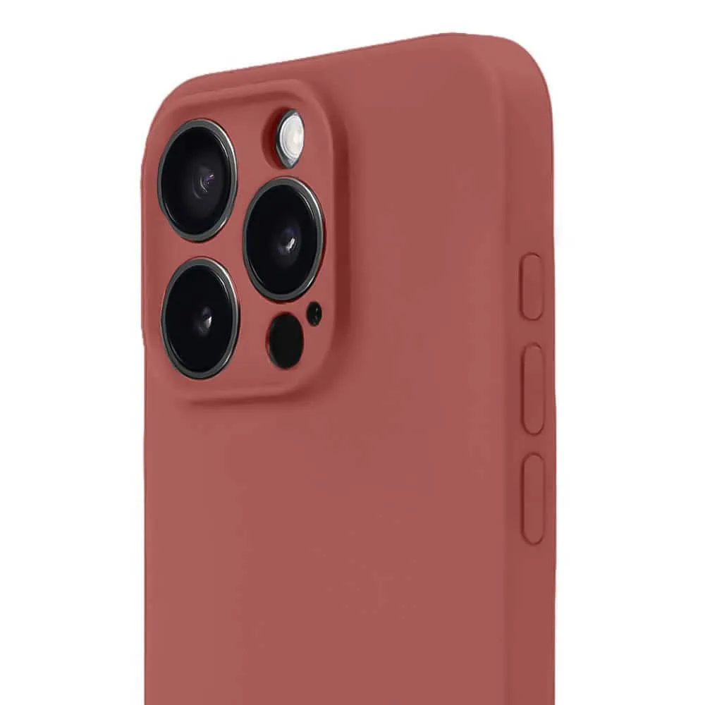 Etui do iPhone 15 Pro Max silikonowe z mikrofibrą soft touch z osłoną na aparat, gorąca czekolada