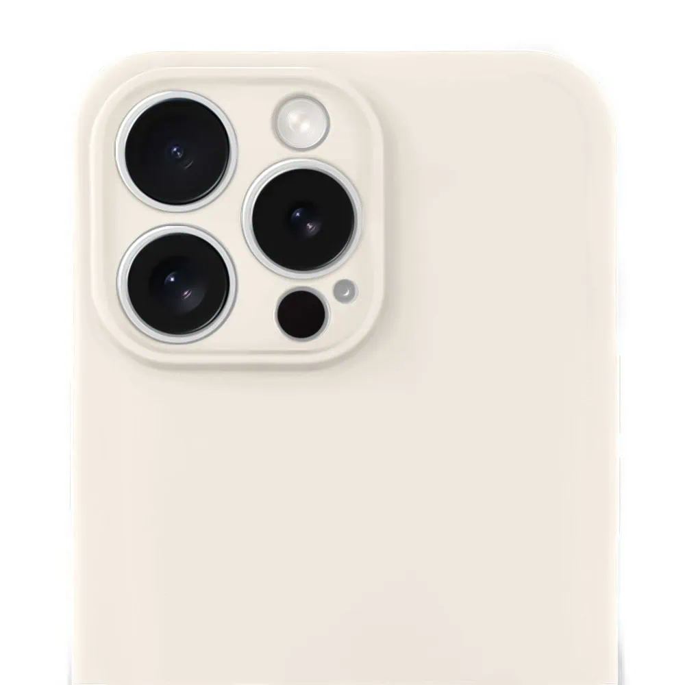 Etui do iPhone 15 Pro silikonowe z mikrofibrą soft touch z osłoną na aparat, kremowe