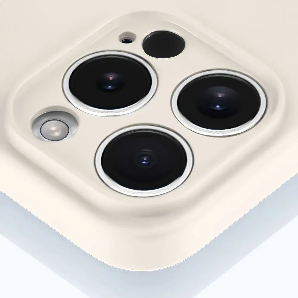 Etui do iPhone 15 Pro silikonowe z mikrofibrą soft touch z osłoną na aparat, kremowe