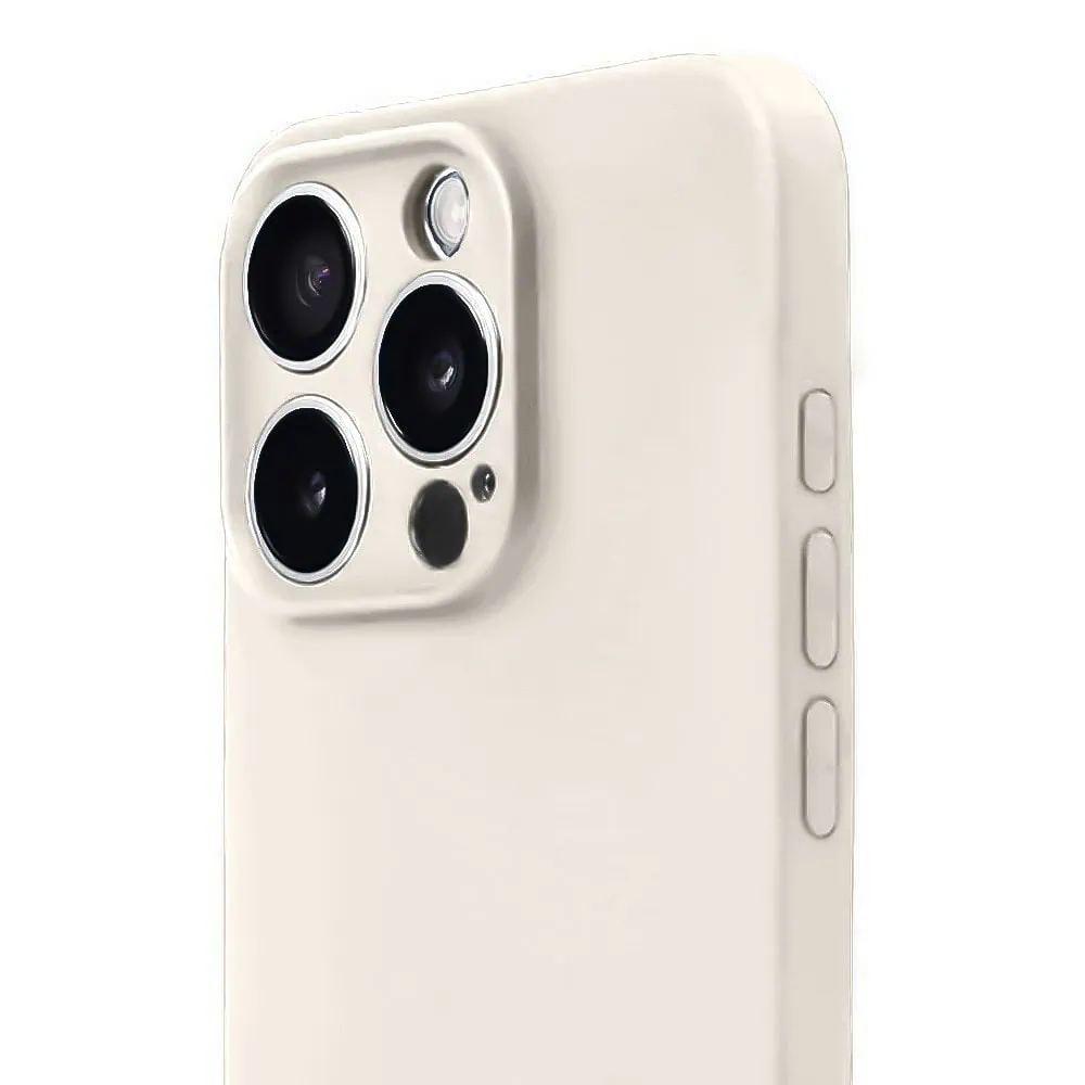 Etui do iPhone 15 Pro silikonowe z mikrofibrą soft touch z osłoną na aparat, kremowe