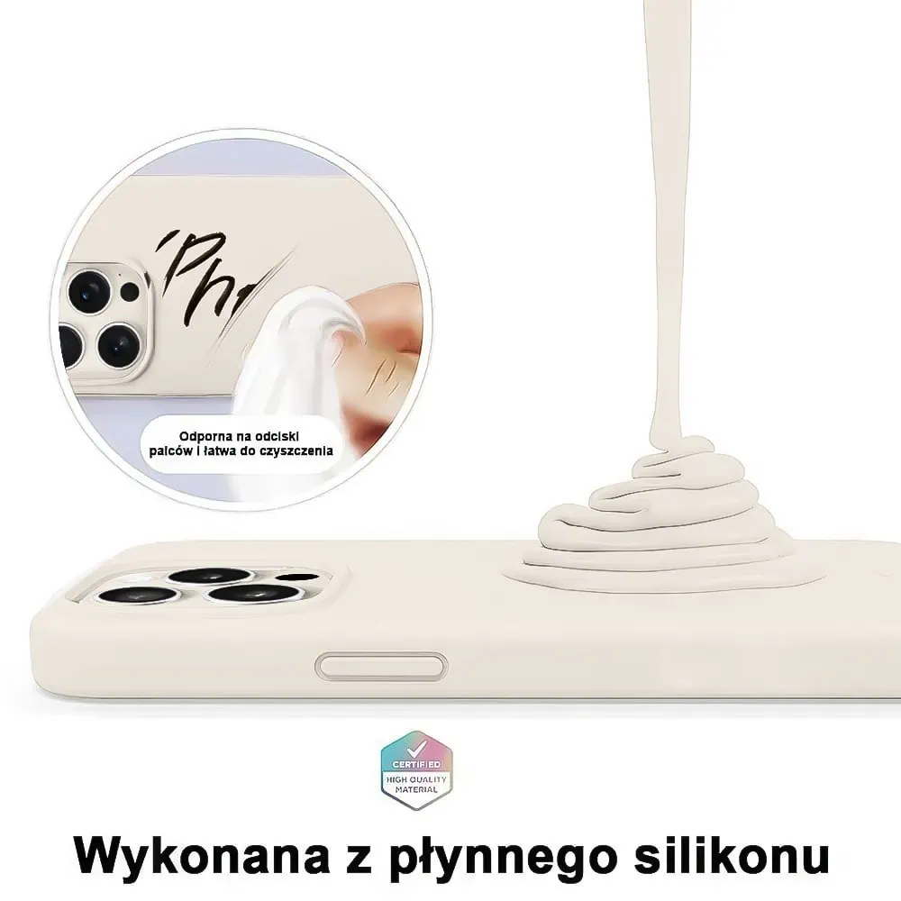 Etui do iPhone 15 Pro silikonowe z mikrofibrą soft touch z osłoną na aparat, kremowe