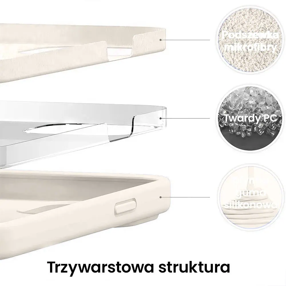 Etui do iPhone 15 Pro silikonowe z mikrofibrą soft touch z osłoną na aparat, kremowe