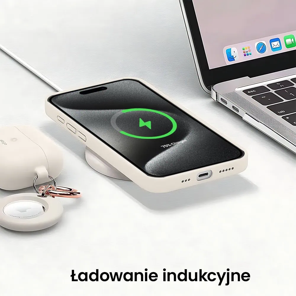 Etui do iPhone 15 Pro silikonowe z mikrofibrą soft touch z osłoną na aparat, kremowe