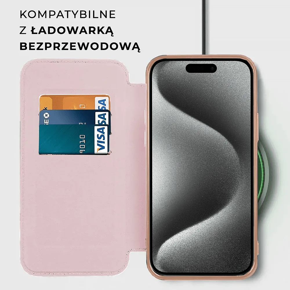 Etui do iPhone 15 Pro typu książka Book Magsafe Lens Protect, z klapką, różowe