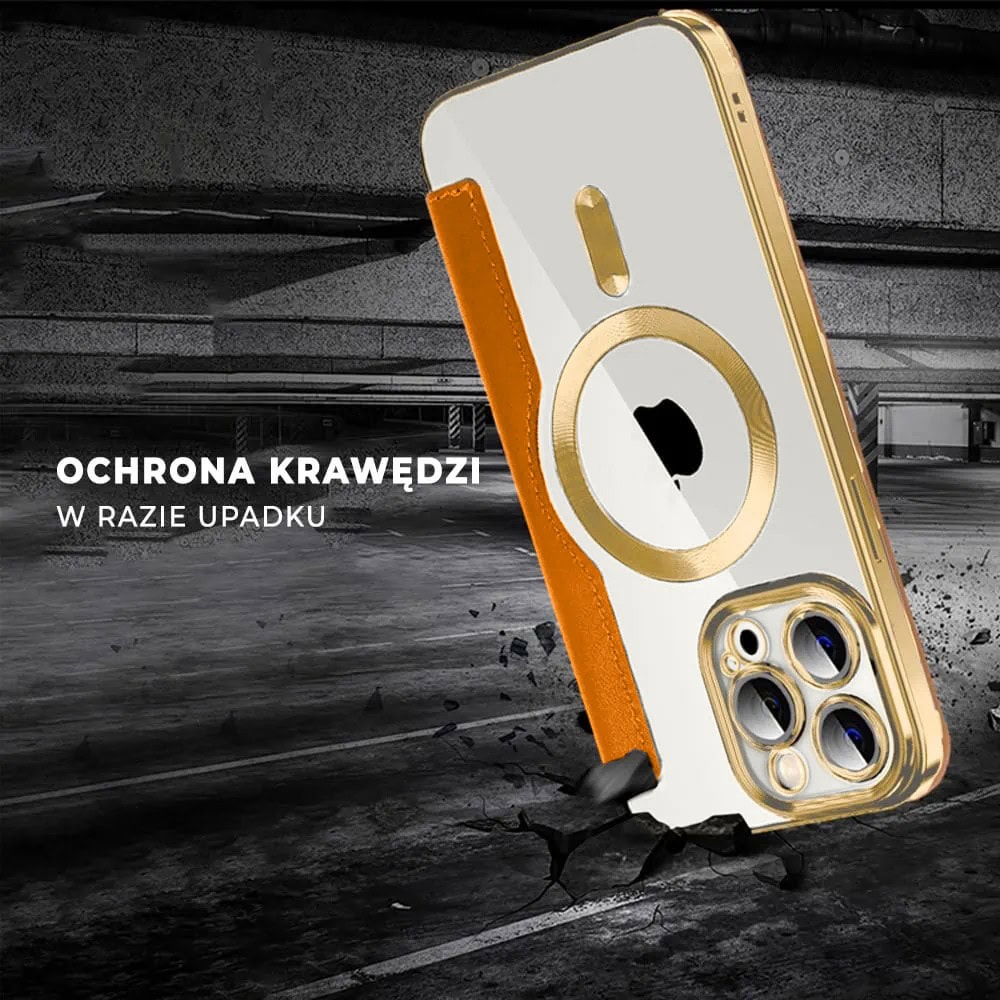 Etui do iPhone 15 Pro typu książka Book Magsafe Lens Protect, z klapką, złote