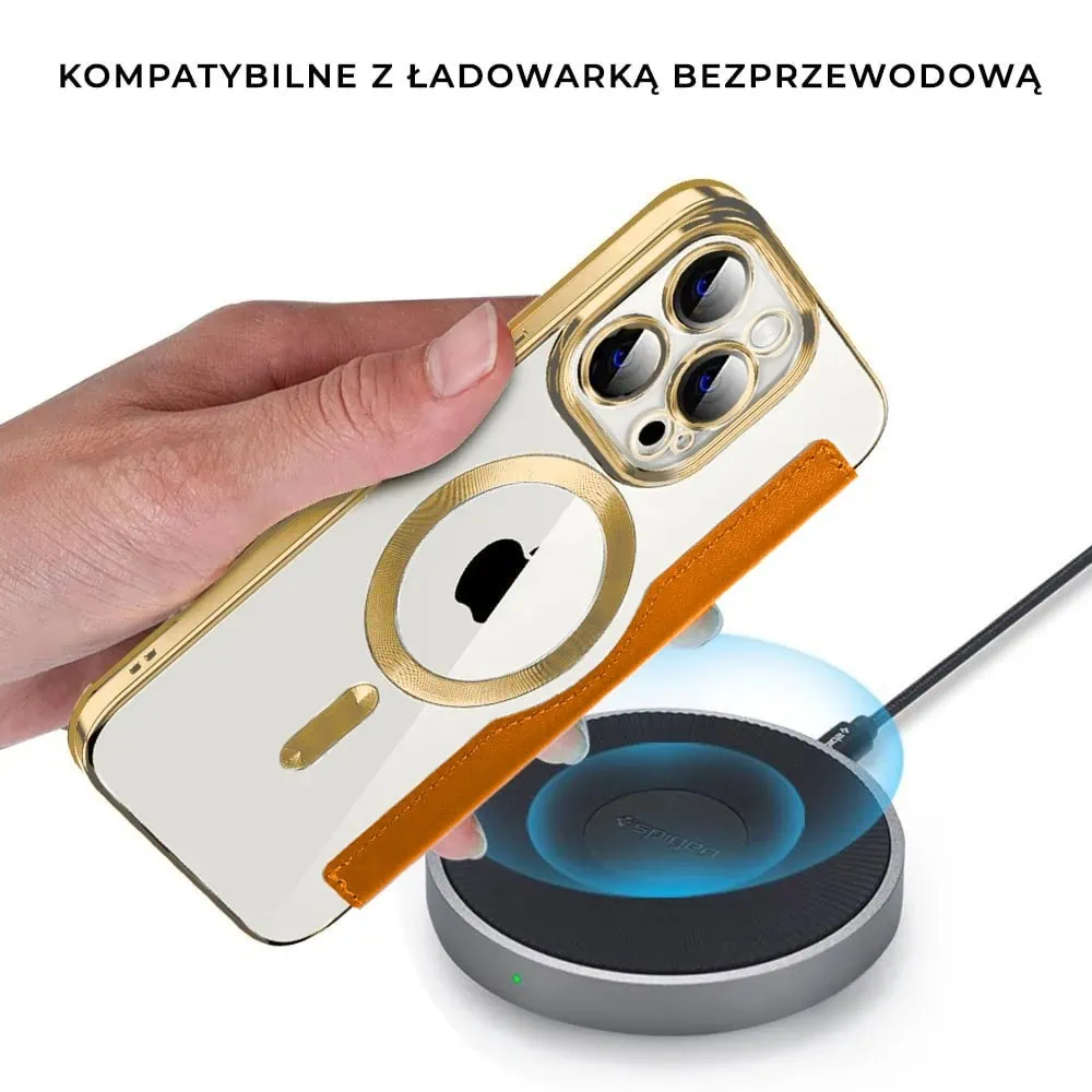 Etui do iPhone 15 Pro typu książka Book Magsafe Lens Protect, z klapką, złote