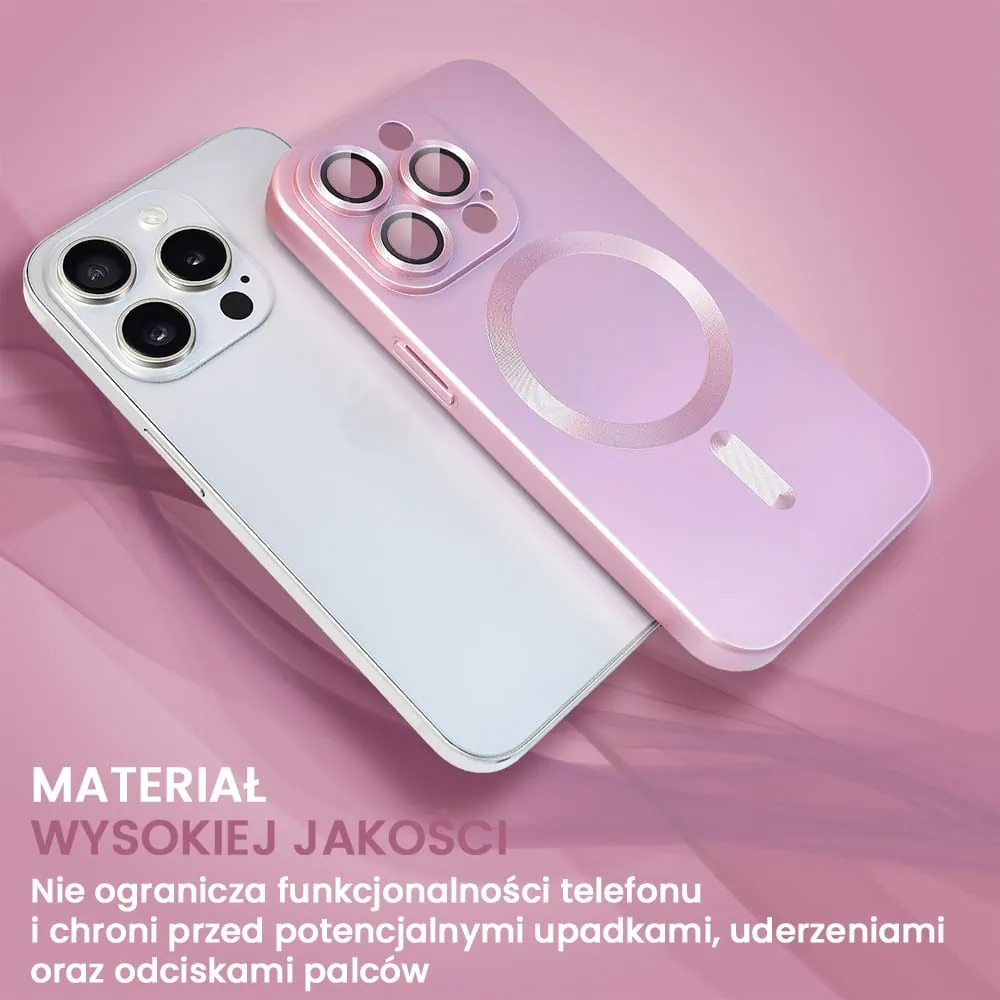 Etui do iPhone 15 Pro z Magsafe, cienkie, metaliczne, z osłoną aparatu, złoty róż