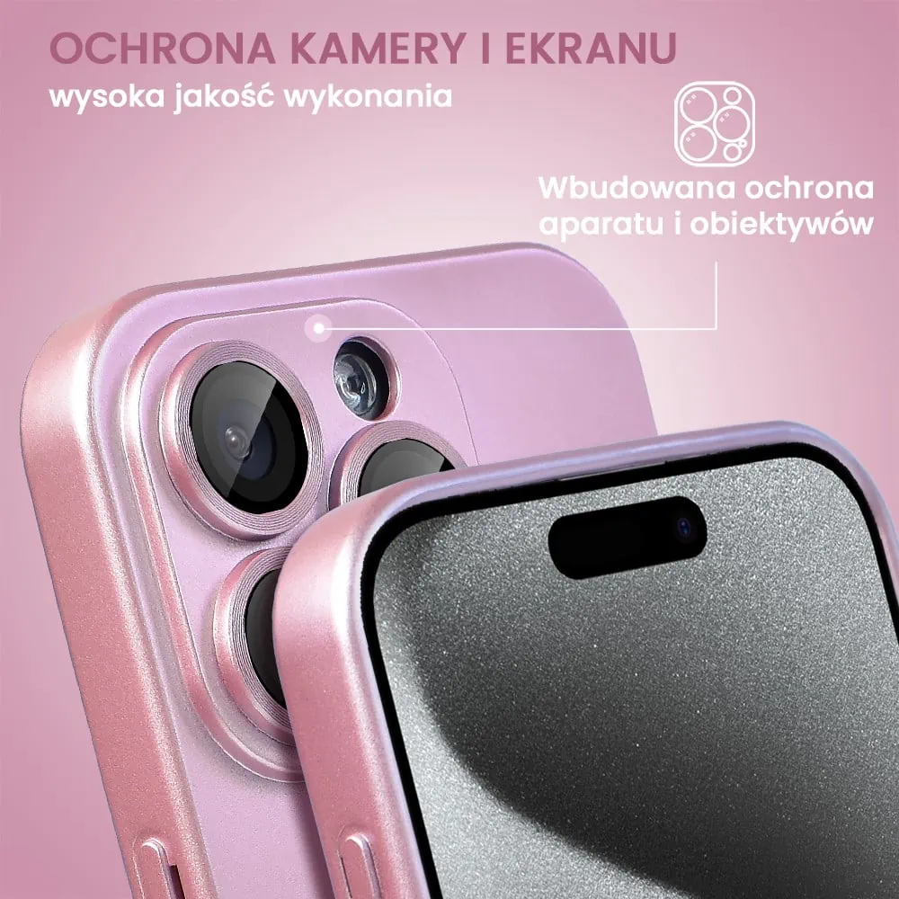 Etui do iPhone 15 Pro z Magsafe, cienkie, metaliczne, z osłoną aparatu, złoty róż