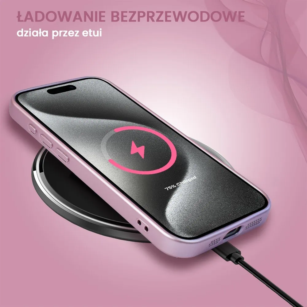 Etui do iPhone 15 Pro z Magsafe, cienkie, metaliczne, z osłoną aparatu, złoty róż