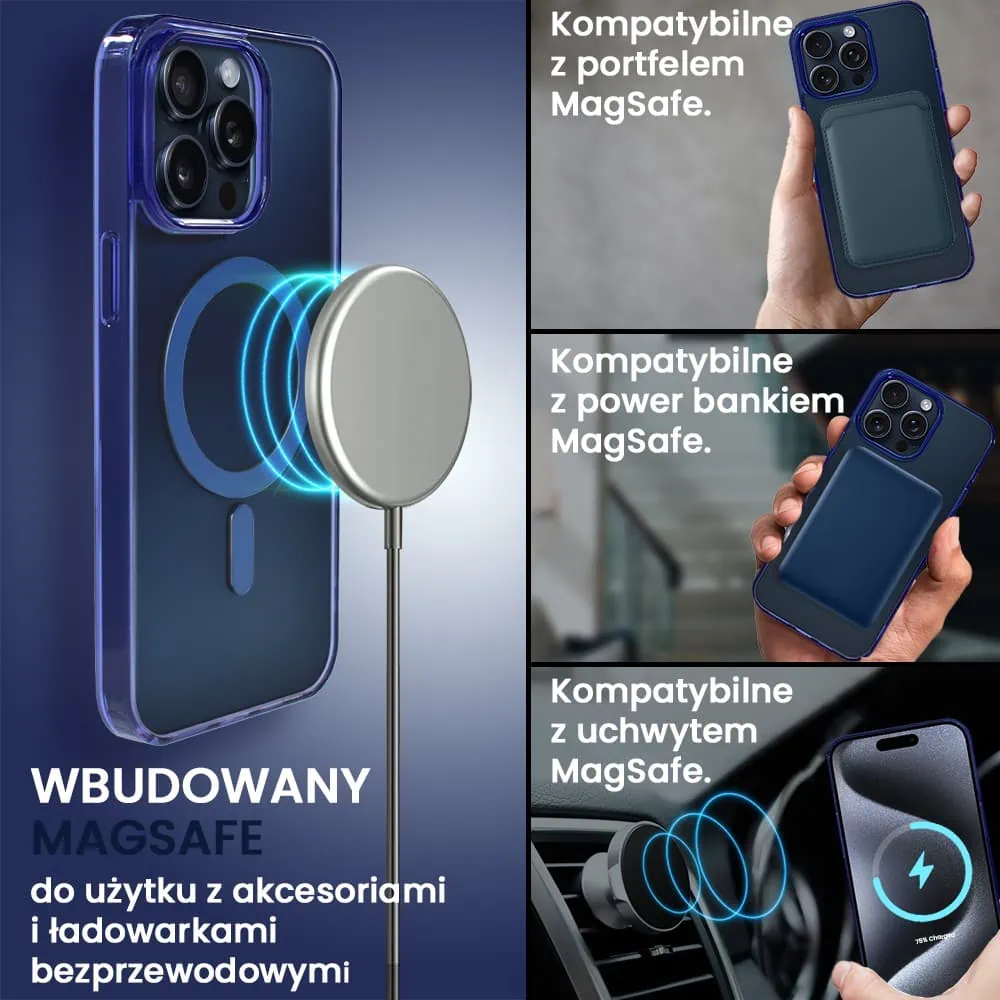 Etui do iPhone 15 Pro, Magsafe Frosted Skin, cienkie, półprzeźroczyste, granatowe