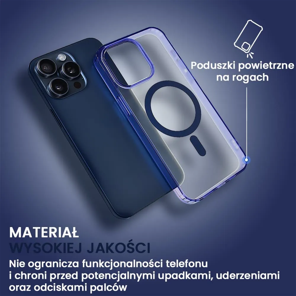 Etui do iPhone 15 Pro, Magsafe Frosted Skin, cienkie, półprzeźroczyste, granatowe