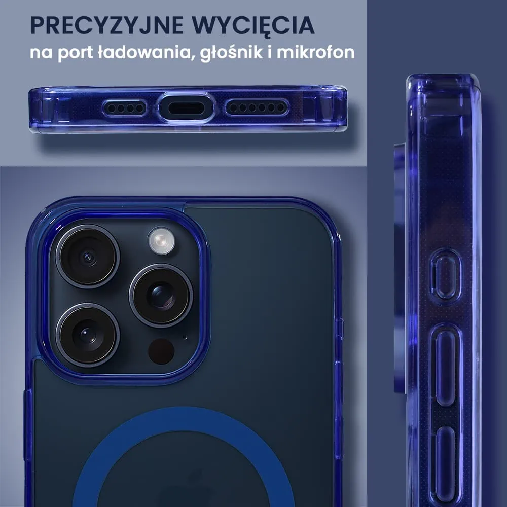 Etui do iPhone 15 Pro, Magsafe Frosted Skin, cienkie, półprzeźroczyste, granatowe