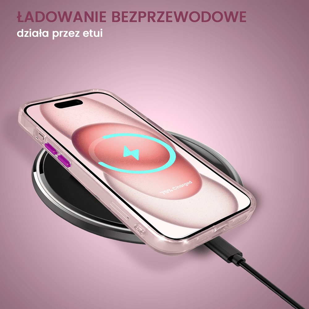 Etui do iPhone 15 Simple Elegance z MagSafe, twardy przeźroczysty tył, hybrydowa ochrona kamery, różowe
