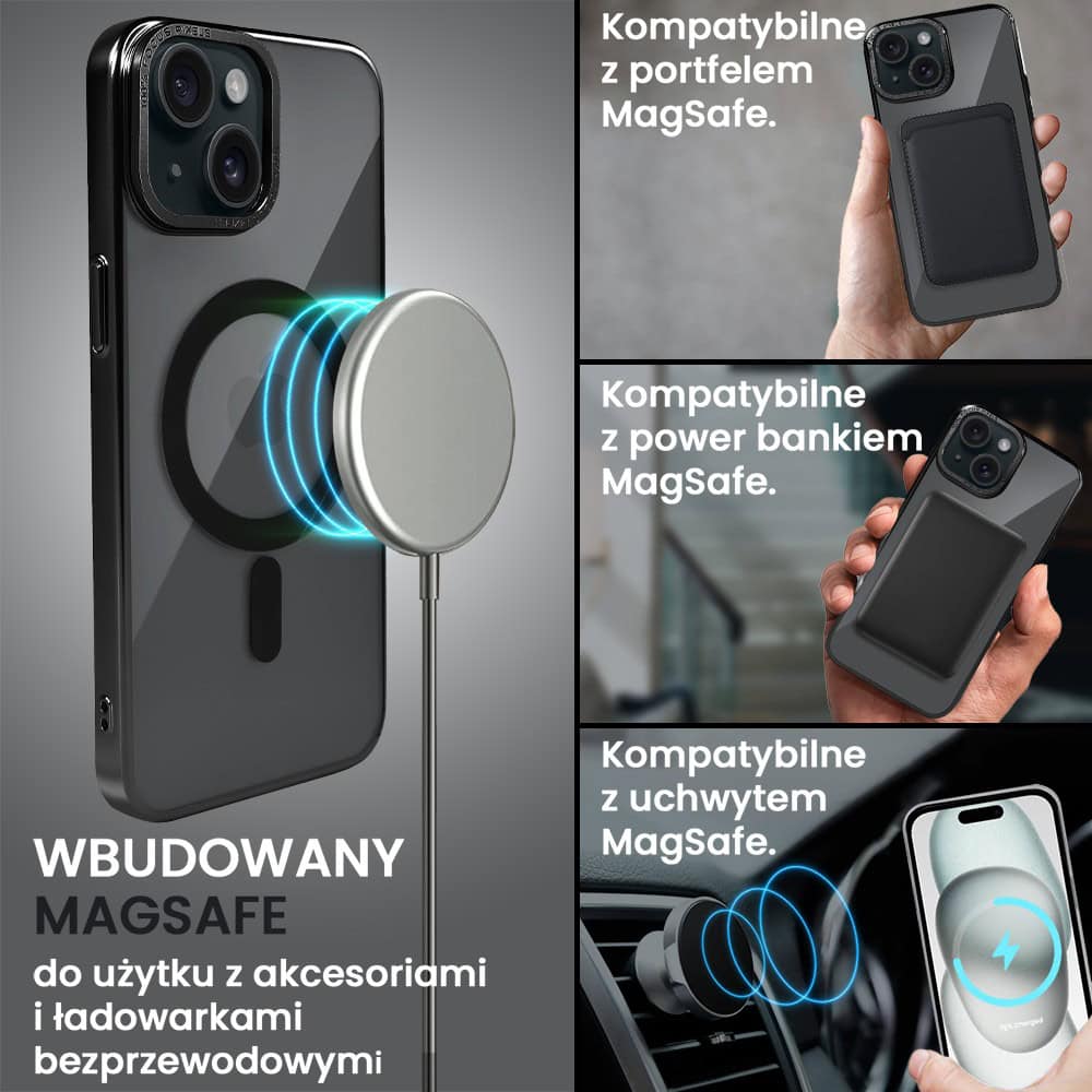 Etui do iPhone 15 Skin Shield, cienkie, twardy tył, Titanium Finish, czarne (OUTLET)