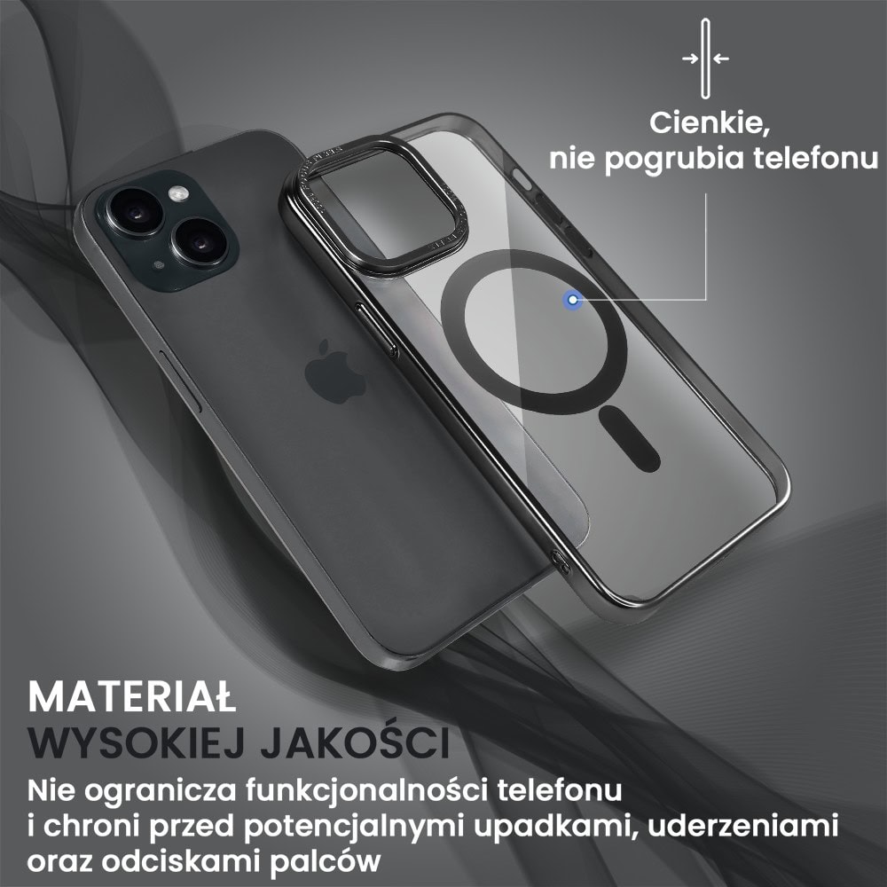 Etui do iPhone 15 Skin Shield, cienkie, twardy tył, Titanium Finish, czarne (OUTLET)