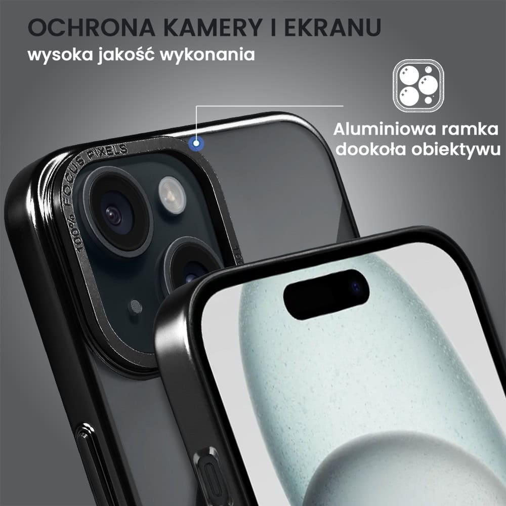 Etui do iPhone 15 Skin Shield, cienkie, twardy tył, Titanium Finish, czarne (OUTLET)