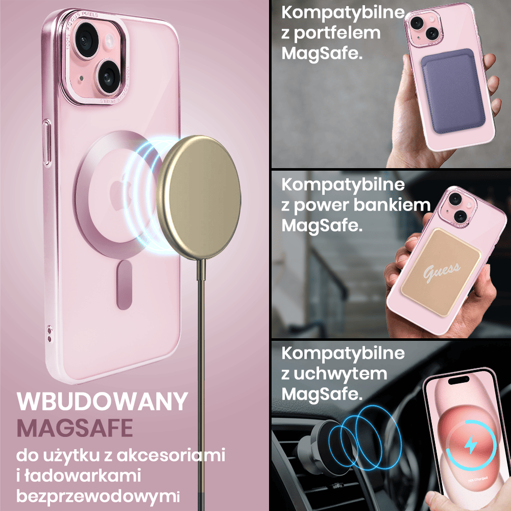 Etui do iPhone 15 Skin Shield, cienkie, twardy tył, Titanium Finish, różowe (OUTLET)