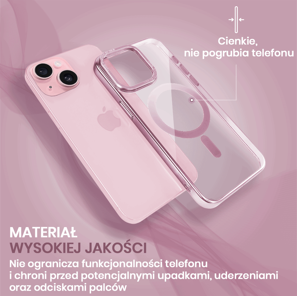 Etui do iPhone 15 Skin Shield, cienkie, twardy tył, Titanium Finish, różowe (OUTLET)