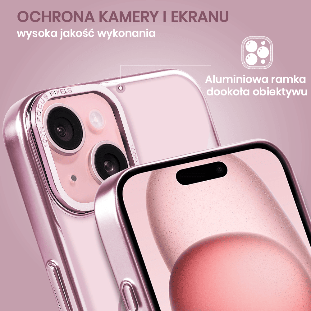 Etui do iPhone 15 Skin Shield, cienkie, twardy tył, Titanium Finish, różowe (OUTLET)
