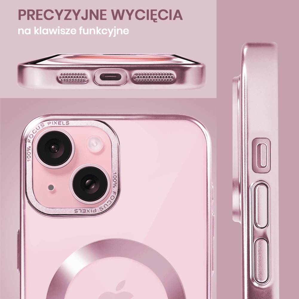 Etui do iPhone 15 Skin Shield, cienkie, twardy tył, Titanium Finish, różowe (OUTLET)