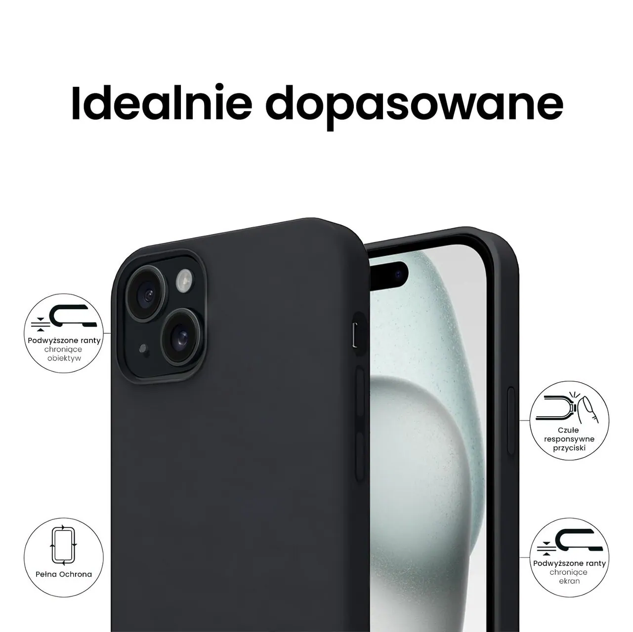 Etui do iPhone 15 Plus Soft Lux matowe z mikrofibrą, trójwarstwowa ochrona, czarne
