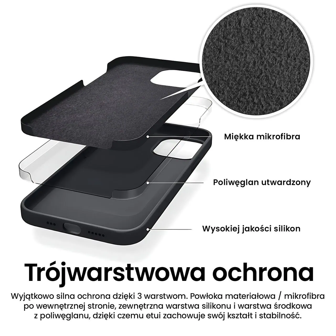 Etui do iPhone 15 Plus Soft Lux matowe z mikrofibrą, trójwarstwowa ochrona, czarne