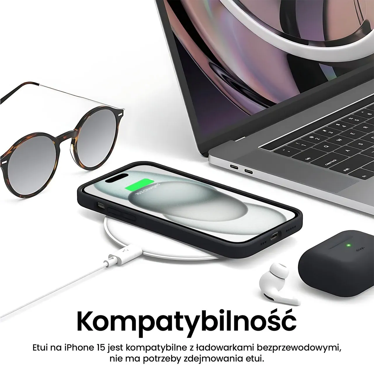 Etui do iPhone 15 Plus Soft Lux matowe z mikrofibrą, trójwarstwowa ochrona, czarne