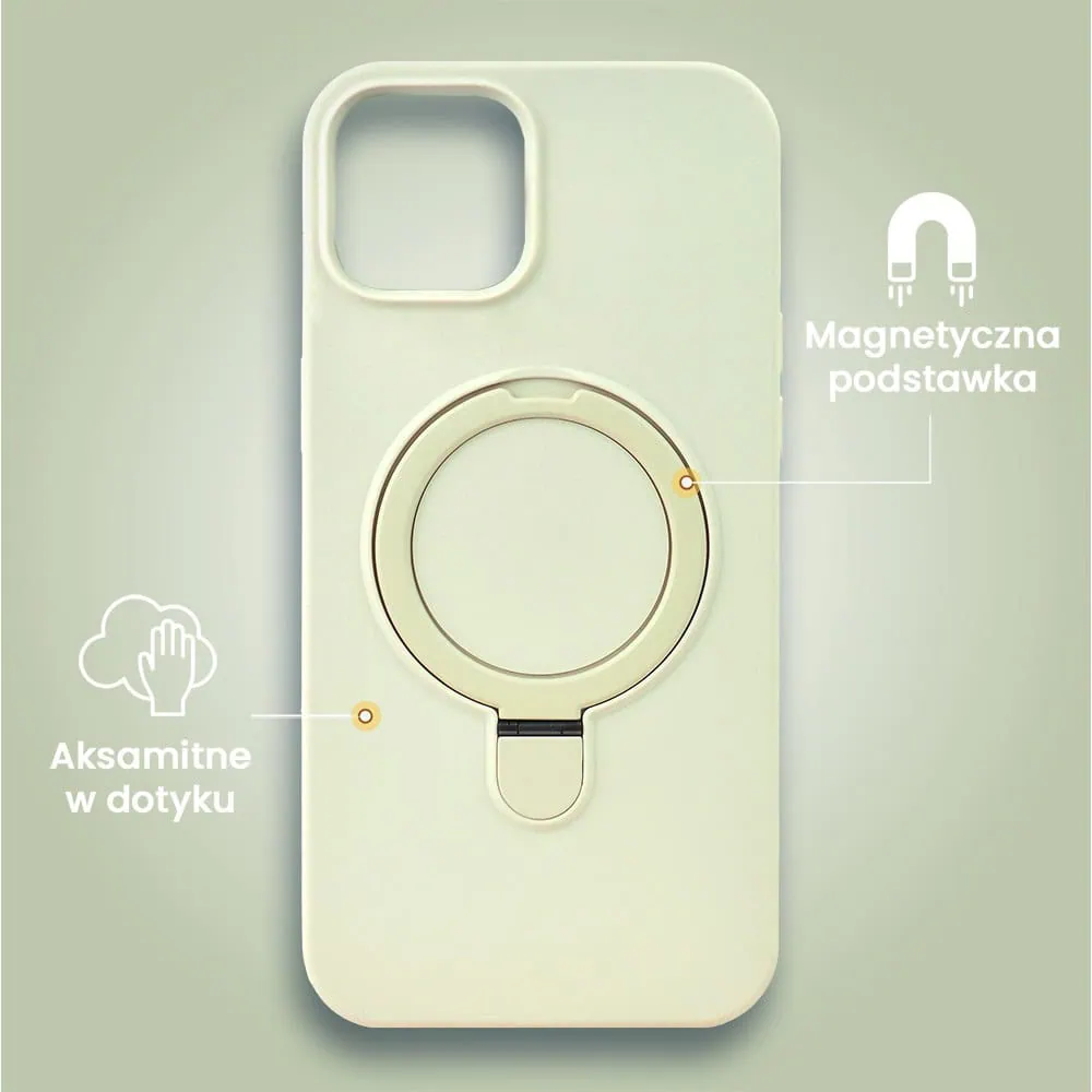 Etui do iPhone 15 Soft Silicone MagSafe Stand z podstawką, antyczna biel