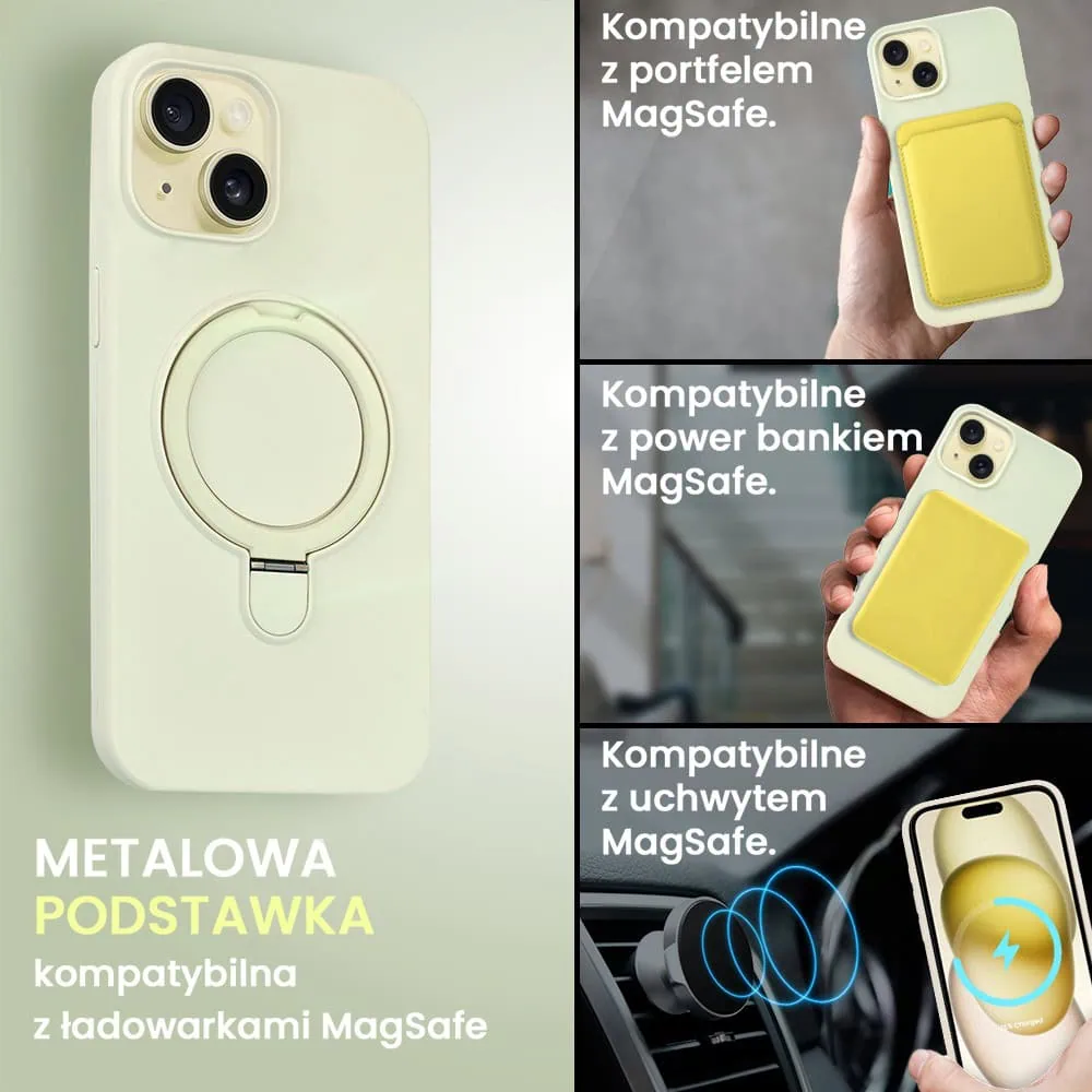Etui do iPhone 15 Soft Silicone MagSafe Stand z podstawką, antyczna biel