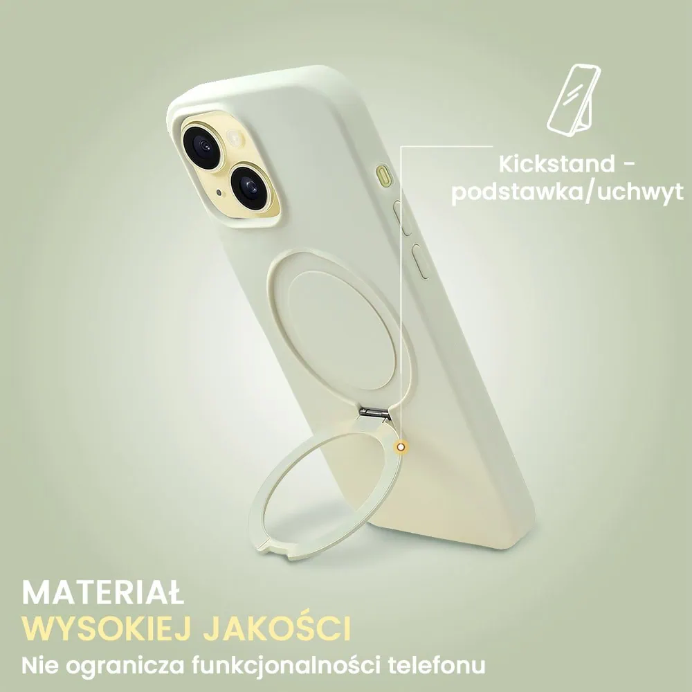 Etui do iPhone 15 Soft Silicone MagSafe Stand z podstawką, antyczna biel