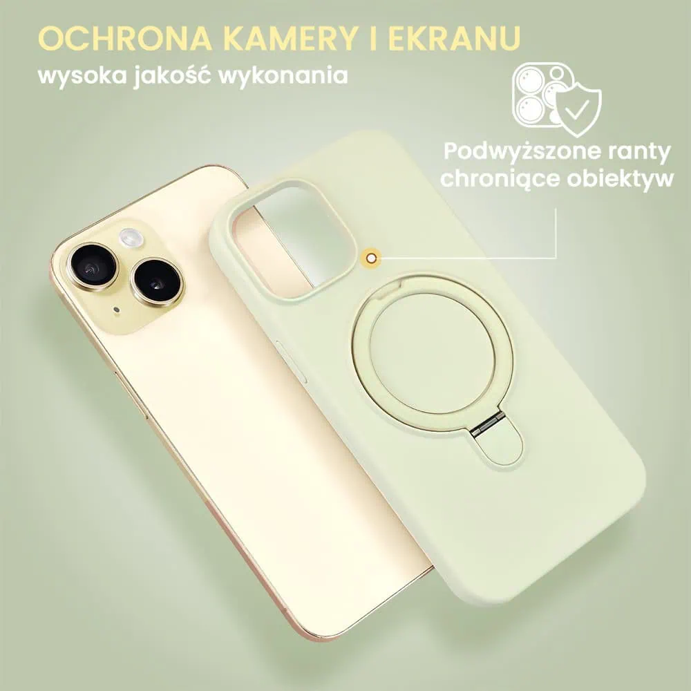 Etui do iPhone 15 Soft Silicone MagSafe Stand z podstawką, antyczna biel